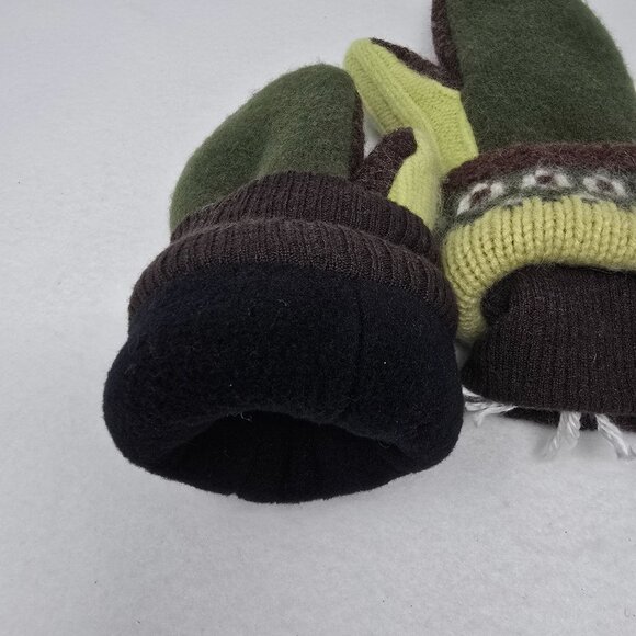 Handcrafted Wool Blend Knit Mittens Brown & Green Nordic Pattern Cuffs Adult M/L - Picture 7 of 8